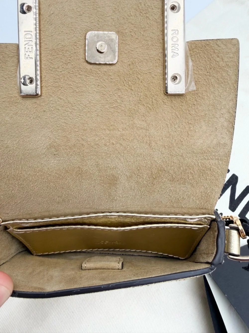 Fendi Crystal Vitello Laminato FF Nano Maxi Buckle Baguette Charm - Picture 6 of 8